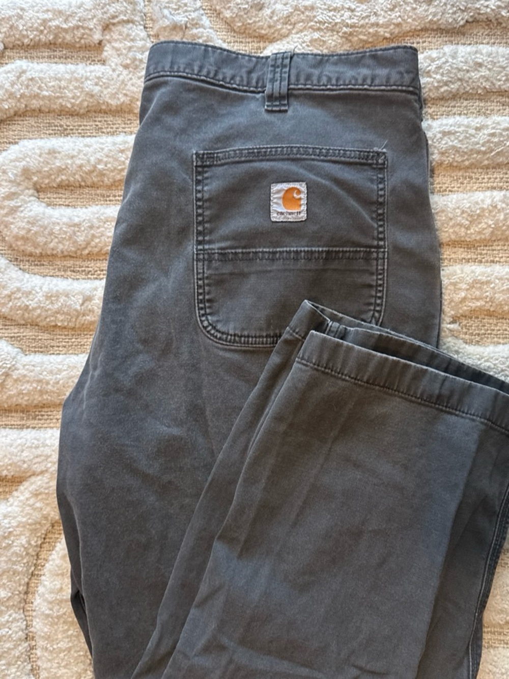 Carhartt Men's Relaxed Jeans in Charcoal Gray with Tan Logo